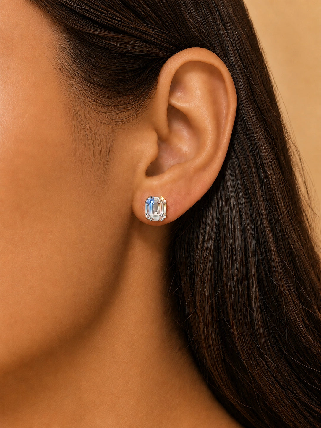 Rectangular Zircon Stud Earrings