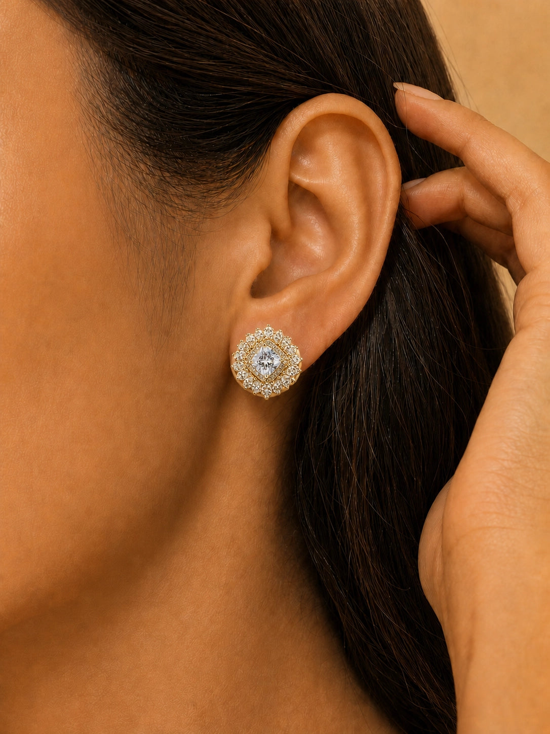 Golden Floral Star Stud Earrings
