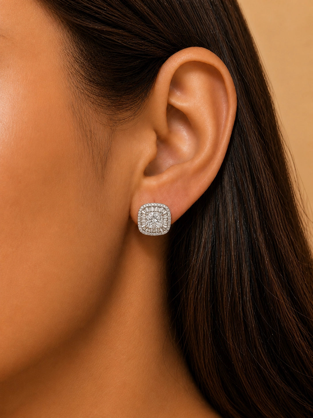 Silver Sunburst Square Earrings