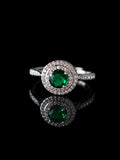 Silver Round CZ Halo Ring on a black background