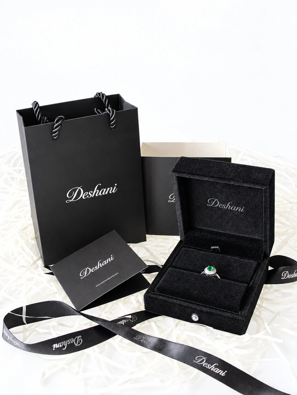 Silver Round CZ Halo Ring in Deshani gift-ready packaging