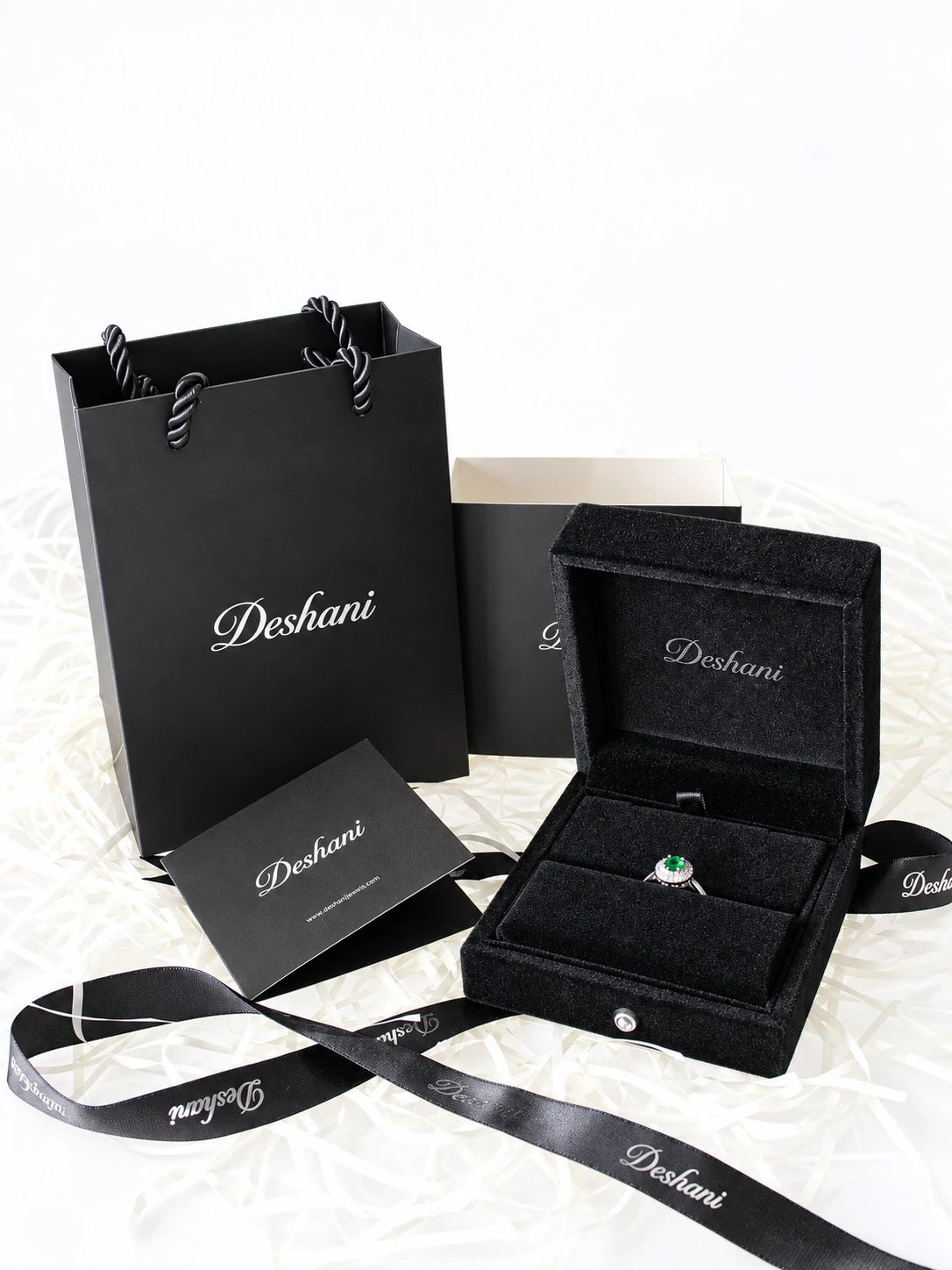 Silver Round CZ Halo Ring in Deshani gift-ready packaging