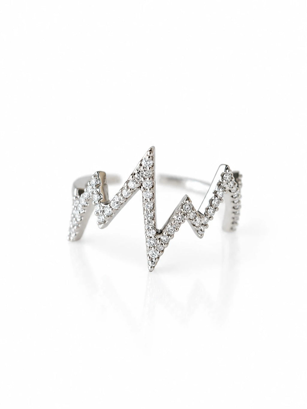 Silver Heartbeat Open Ring on a white background