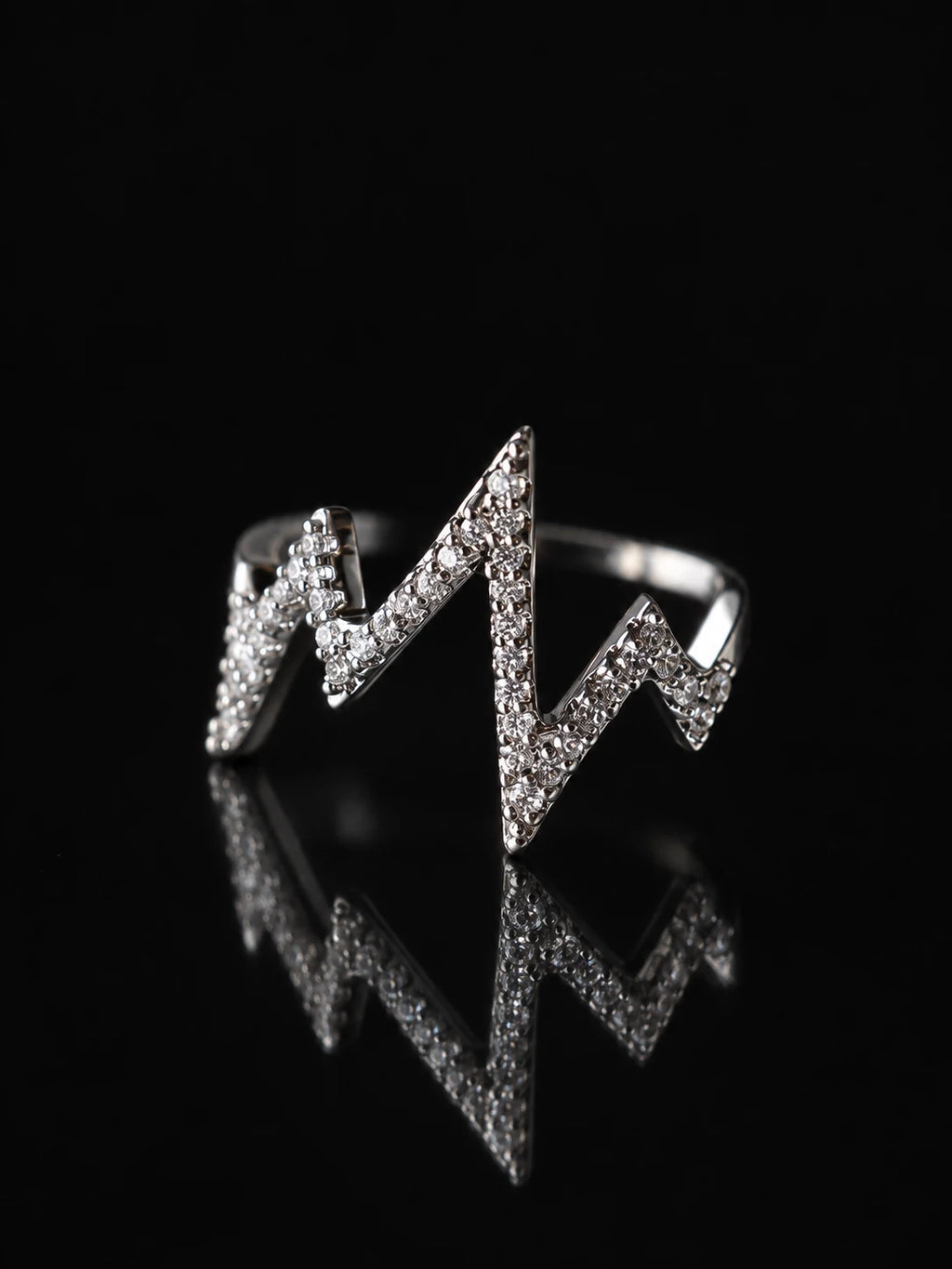 Silver Heartbeat Open Ring on a black background
