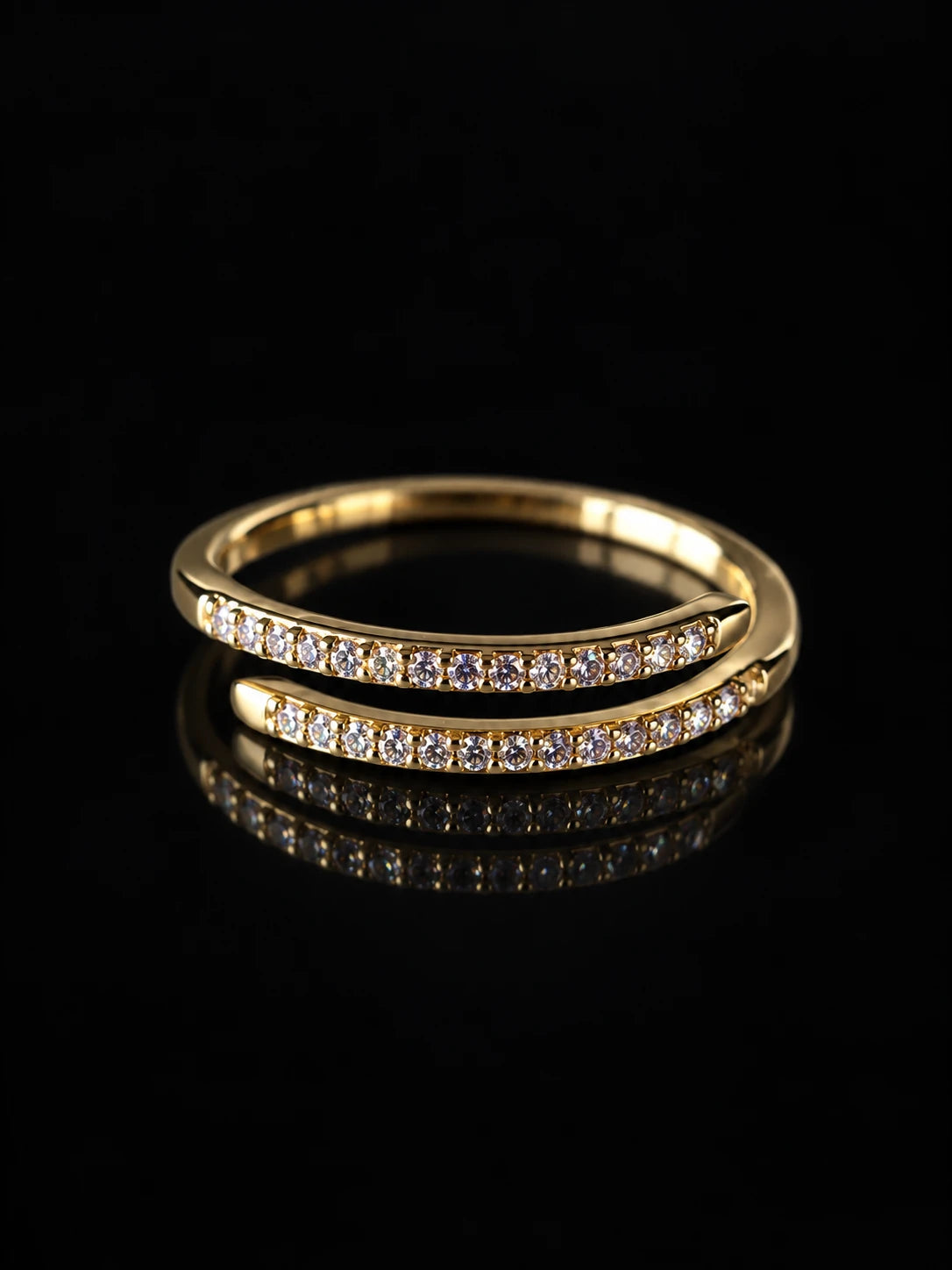 Gold Double-Row Pavé Band on a black background