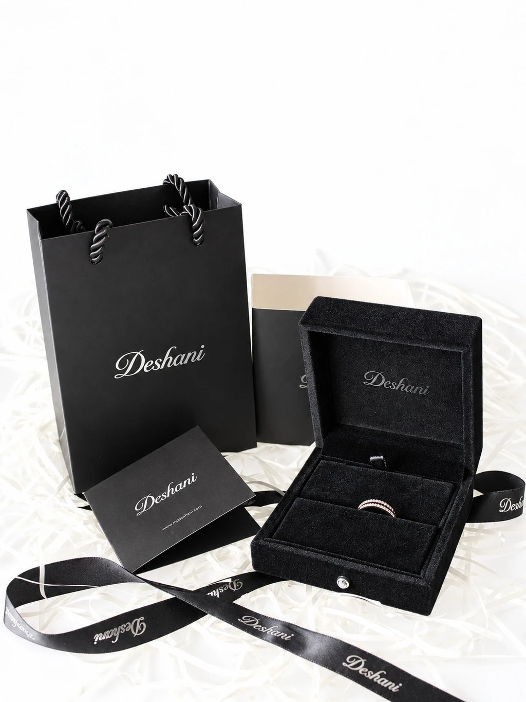Gold Double-Row Pavé Band in Deshani gift-ready packaging