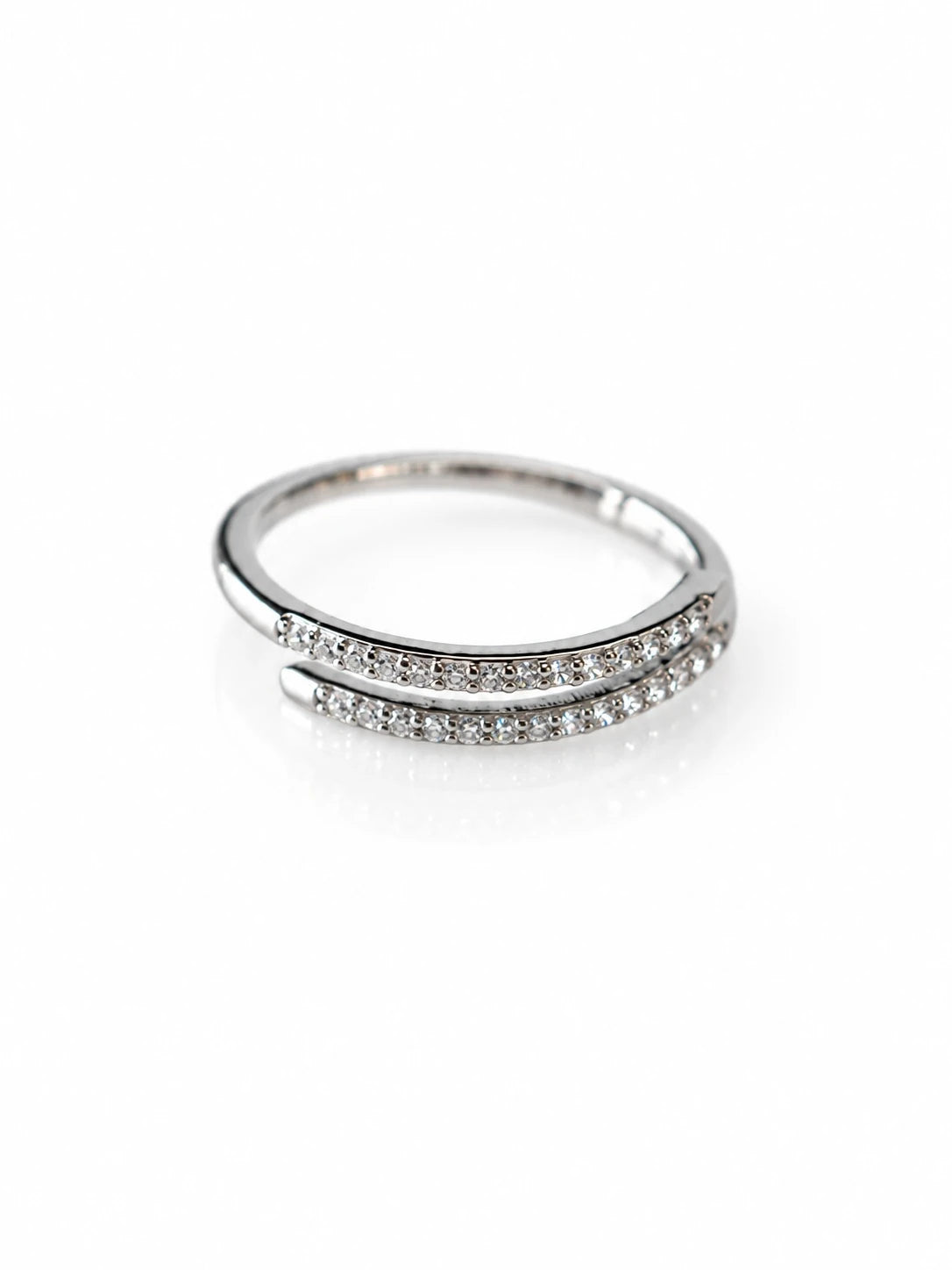 Silver Double-Row Pavé Band on a white background
