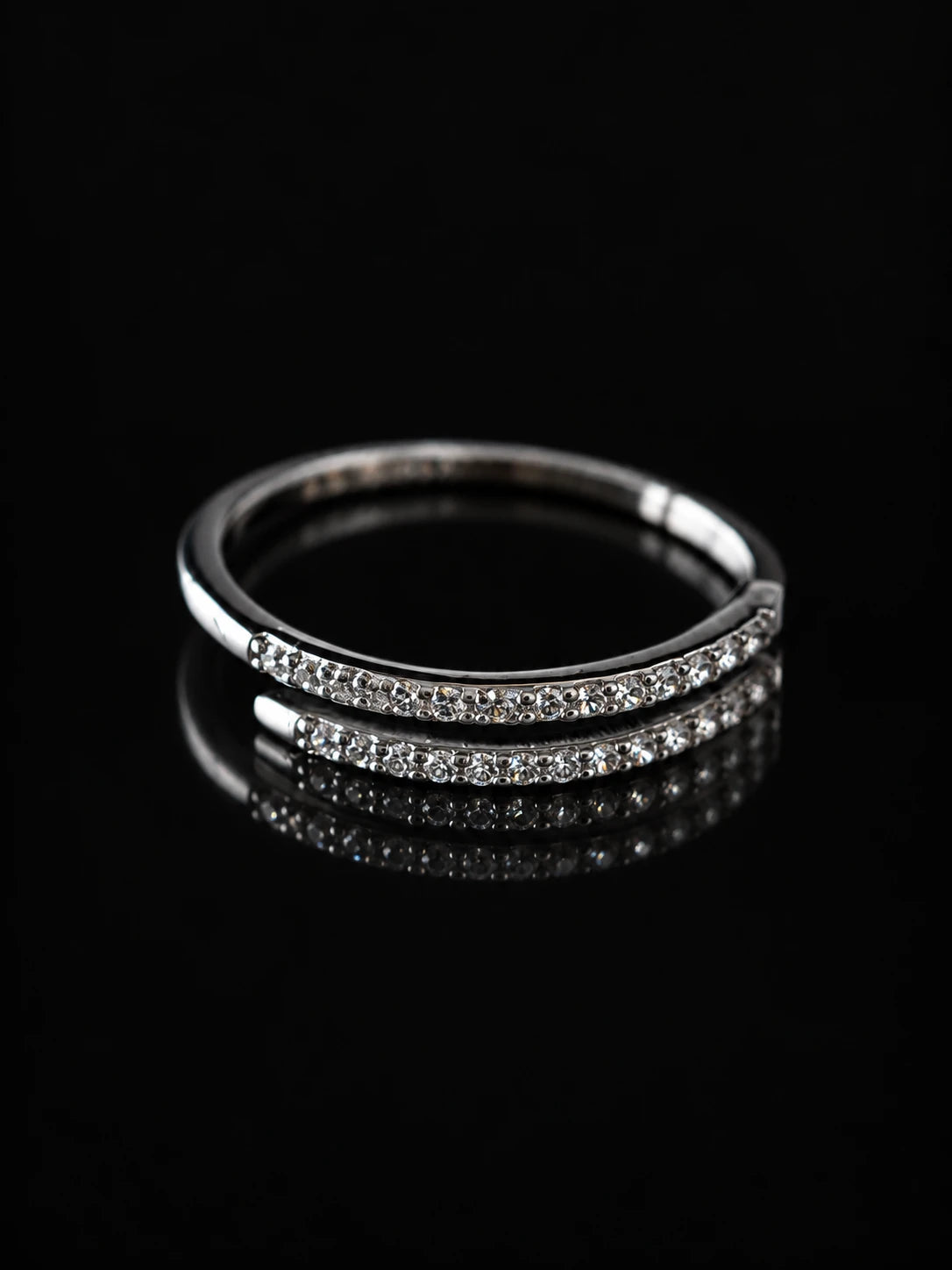 Silver Double-Row Pavé Band on a black background
