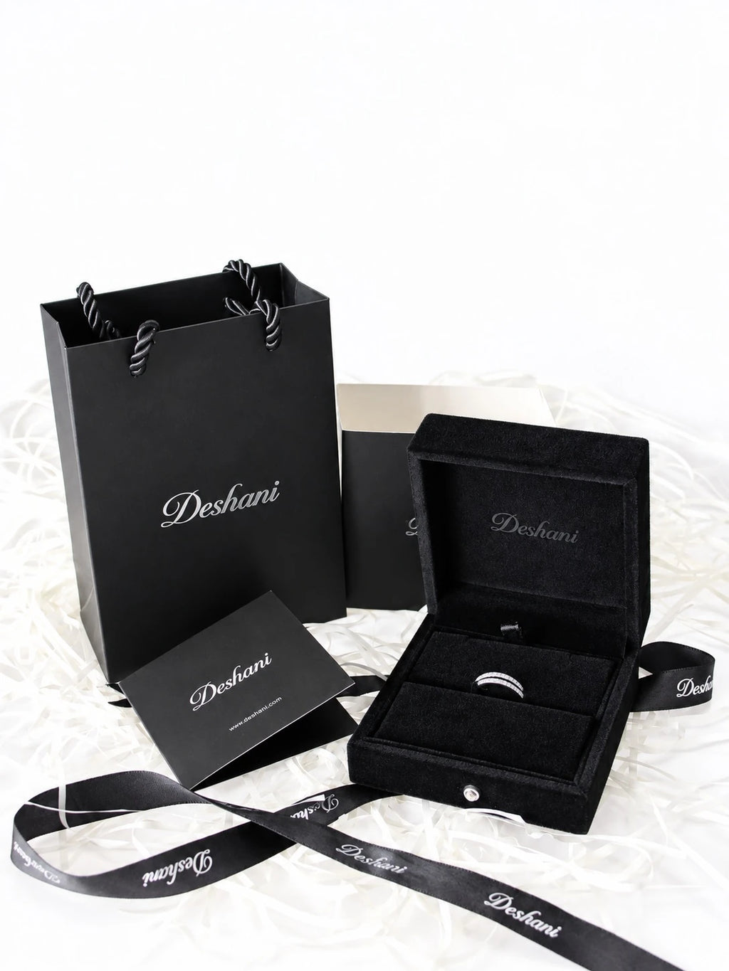 Silver Double-Row Pavé Band in Deshani gift-ready packaging