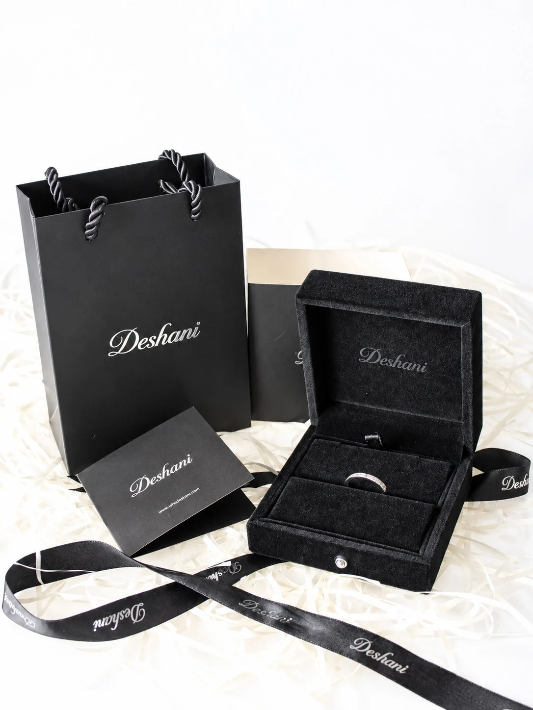 Gold Wave Pavé Band in Deshani gift-ready packaging