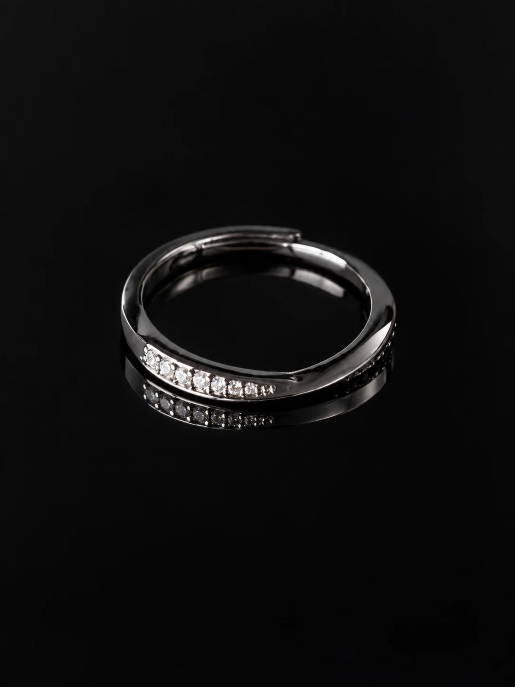 Silver Wave Pavé Band on a black background