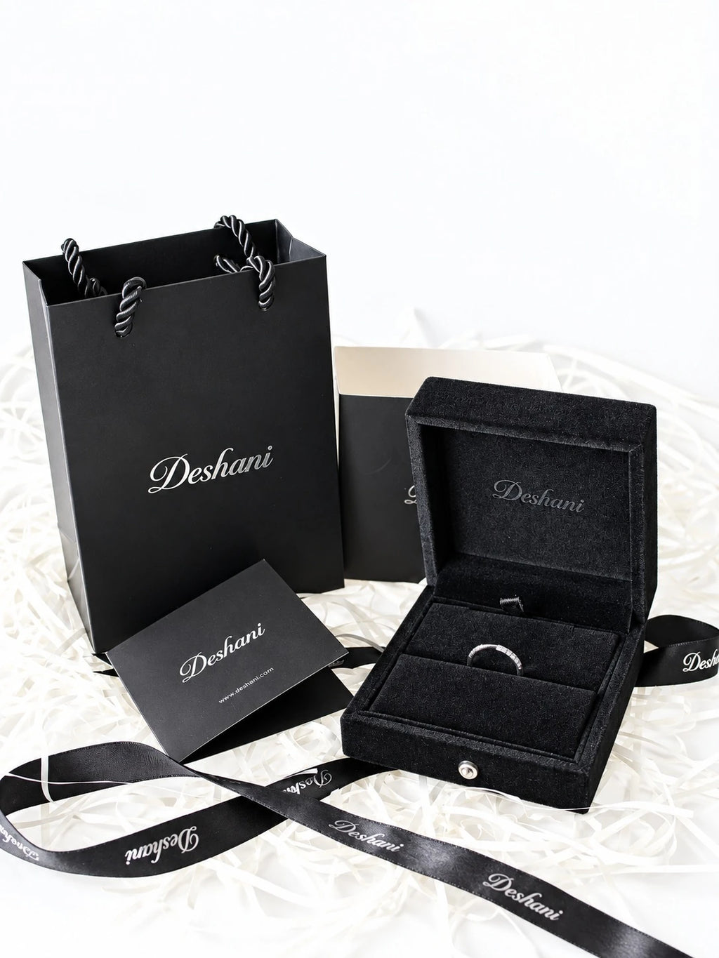 Silver Wave Pavé Band in Deshani gift-ready packaging