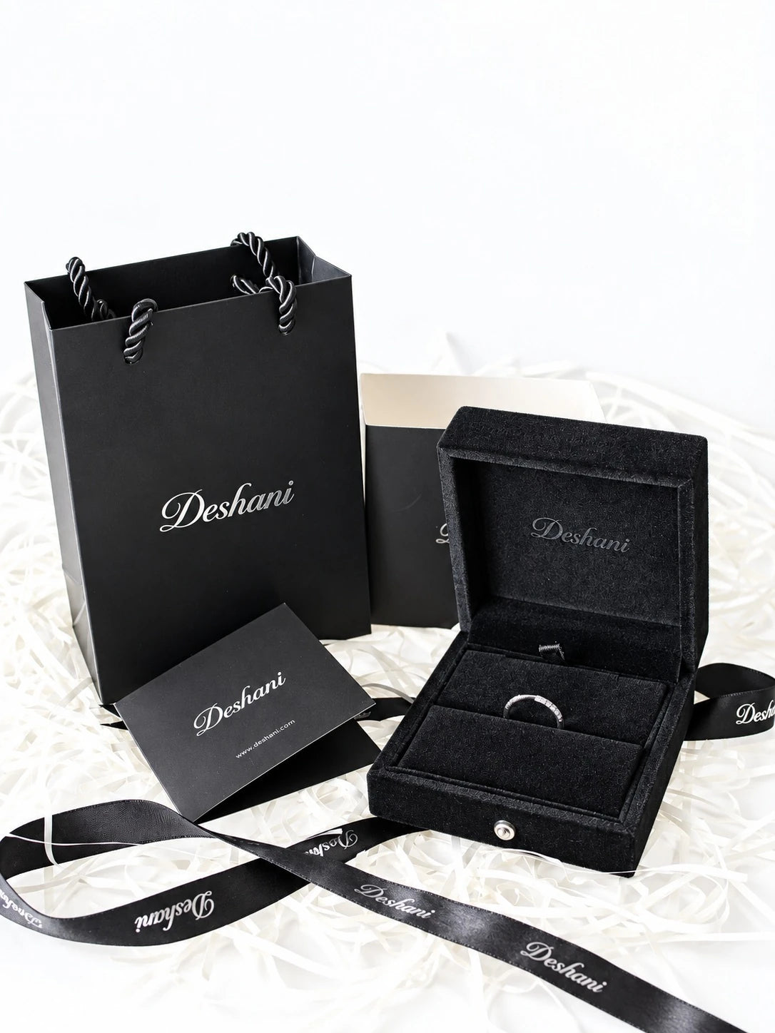 Silver Wave Pavé Band in Deshani gift-ready packaging