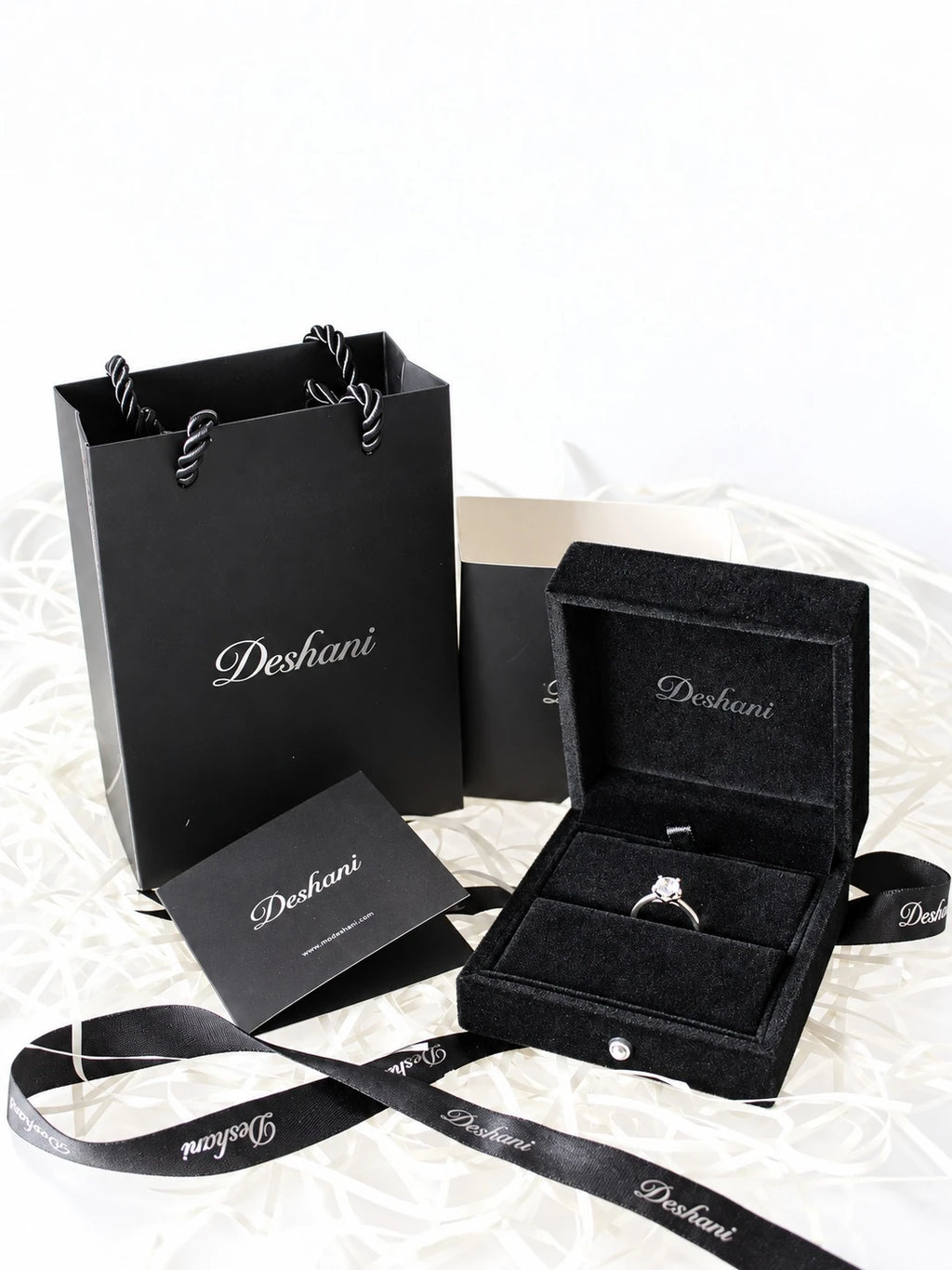 Gold Round CZ Solitaire Ring in Deshani gift-ready packaging