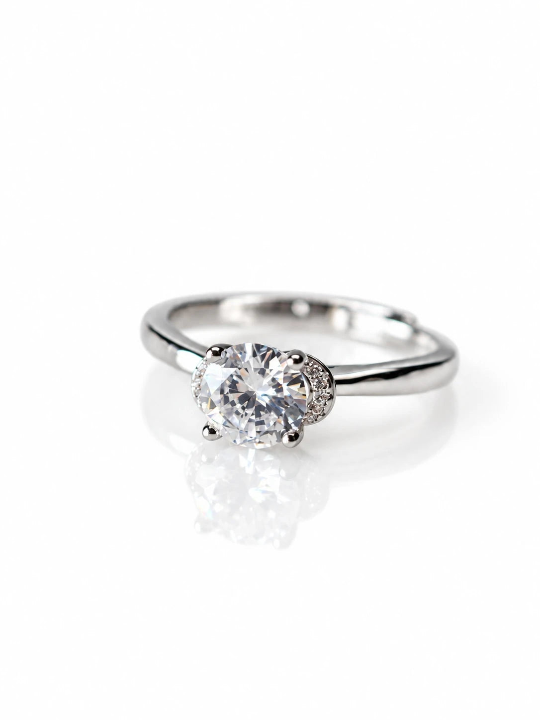 Silver Round CZ Solitaire Ring on a white background