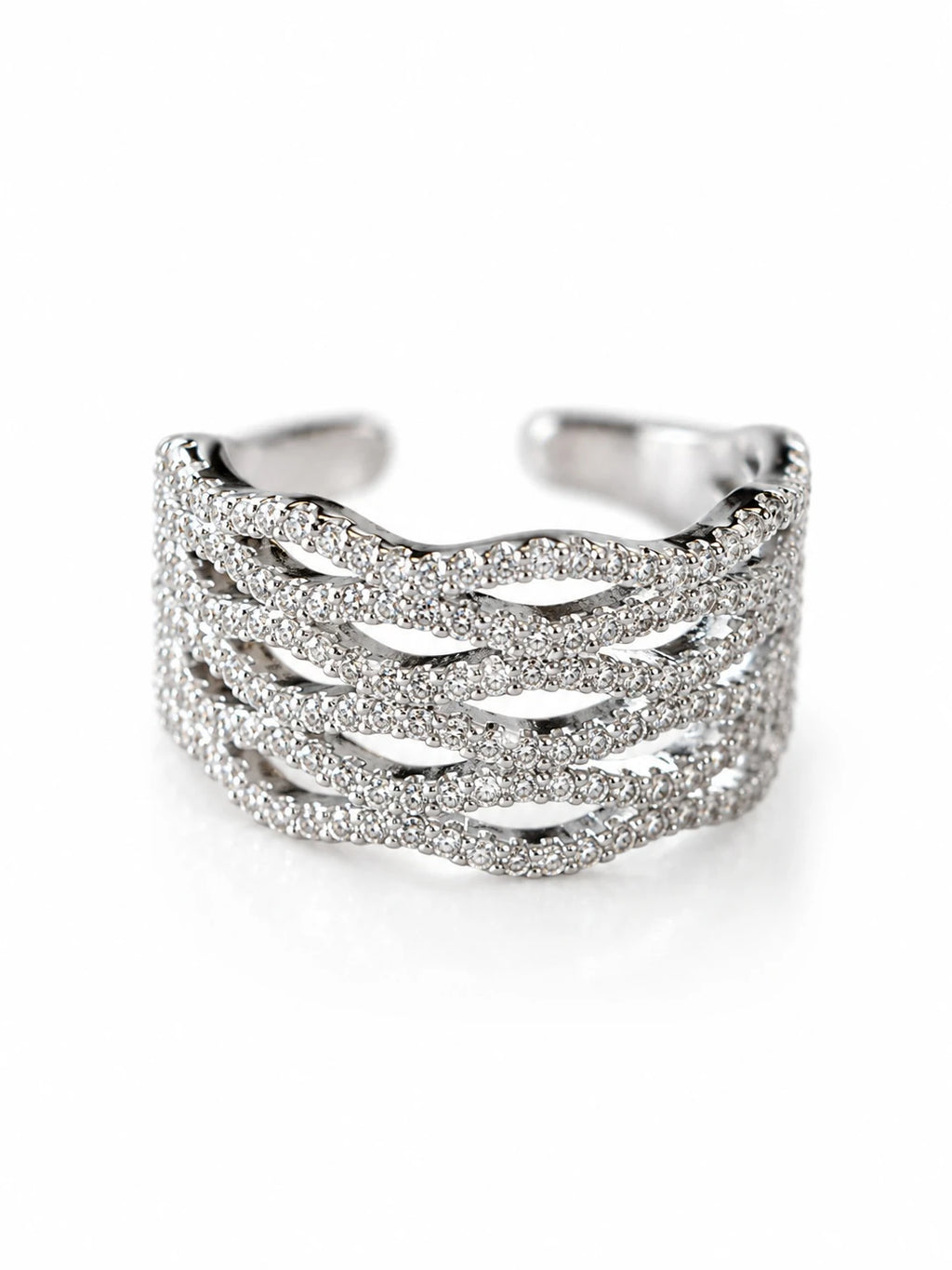 Silver Layered Wave Ring on a white background