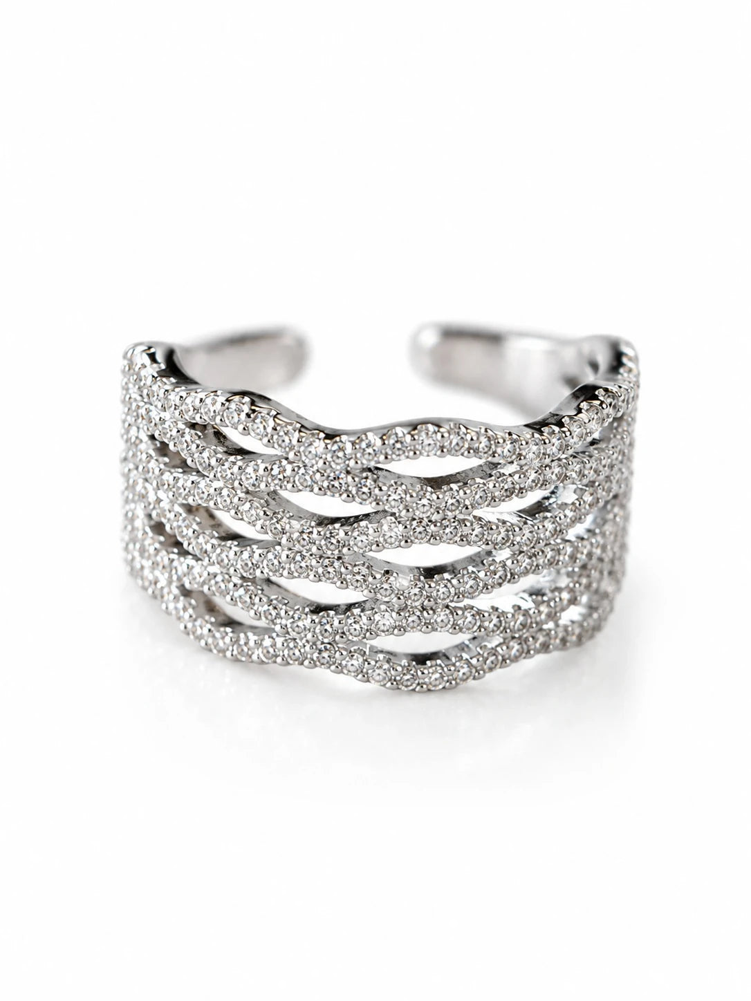 Silver Layered Wave Ring on a white background