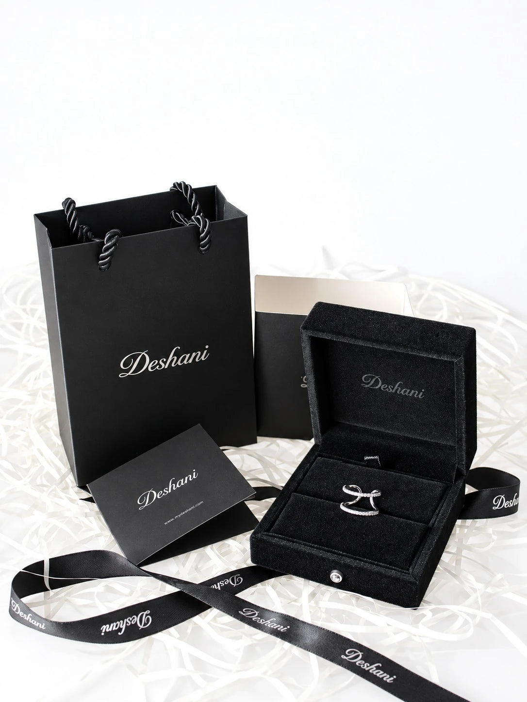 Silver Double Arc Open Ring in Deshani gift-ready packaging