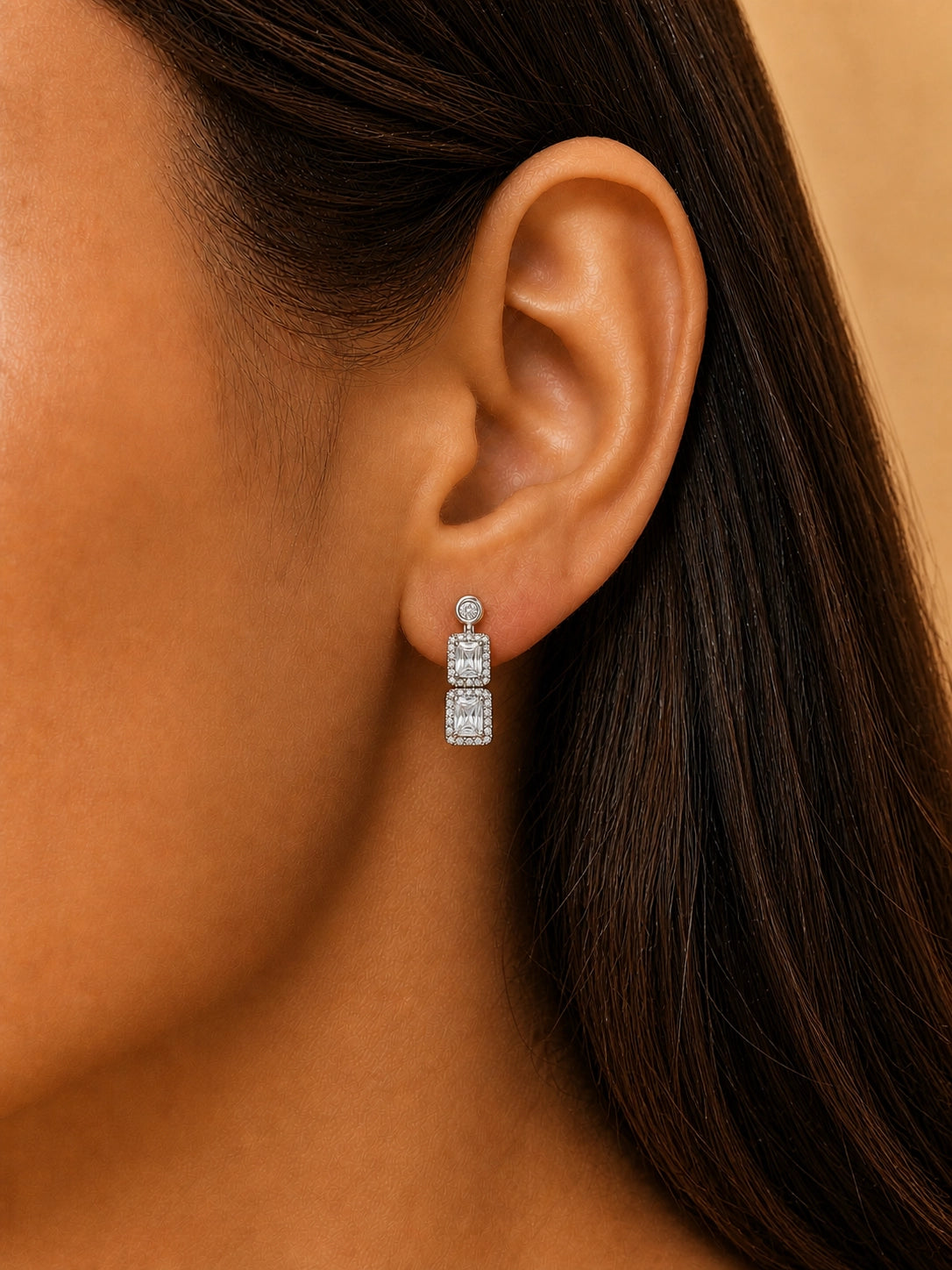 Double-Layer Square Drop Earrings