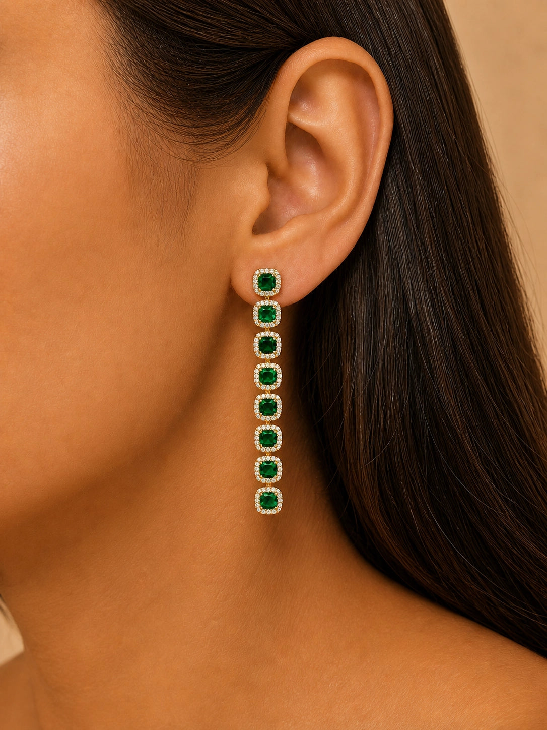 Emerald Square Drop Earrings
