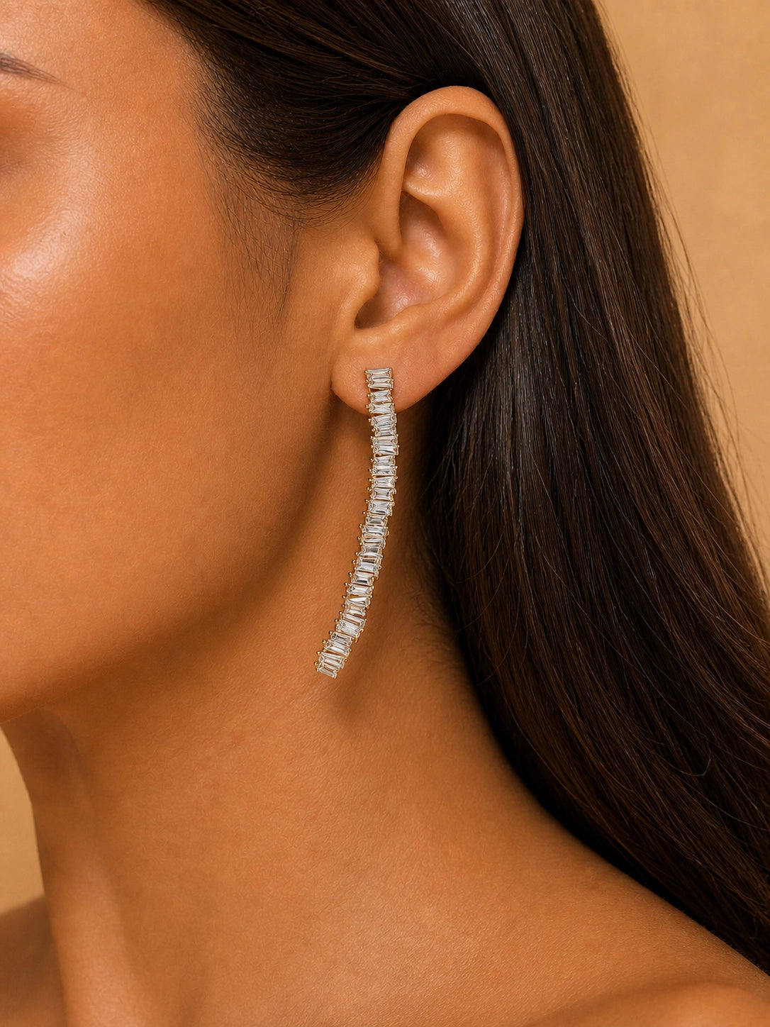 Curved Step-Cut Zircon Stud Earrings