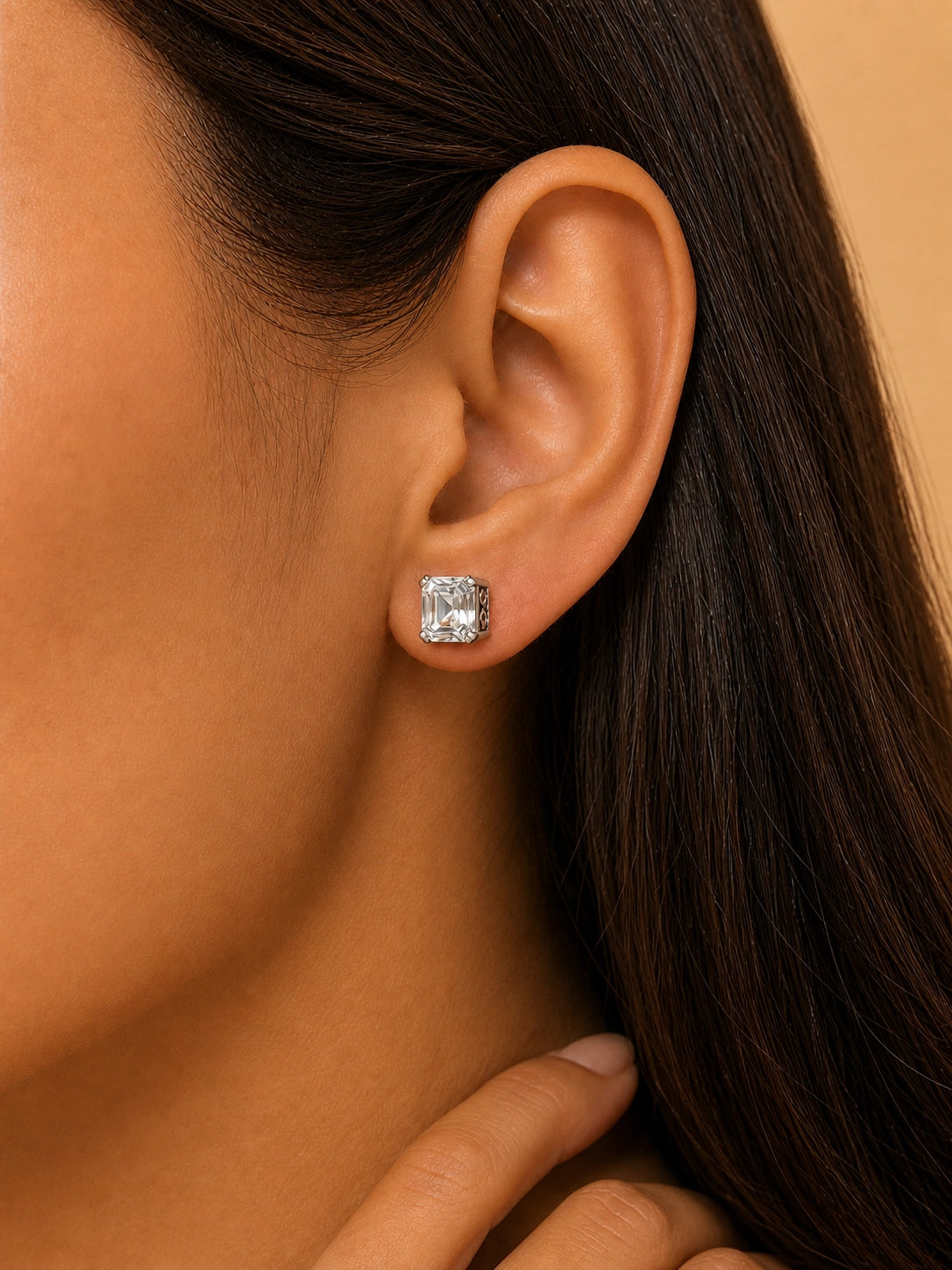 Asscher-Cut Openwork Stud Earrings