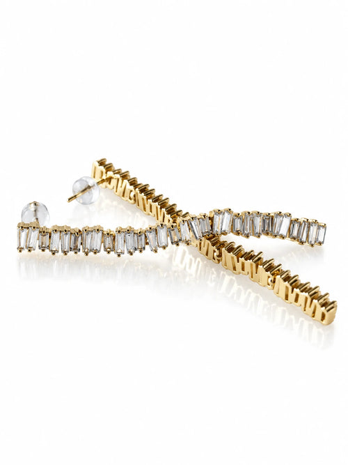 Curved Step-Cut Zircon Stud Earrings