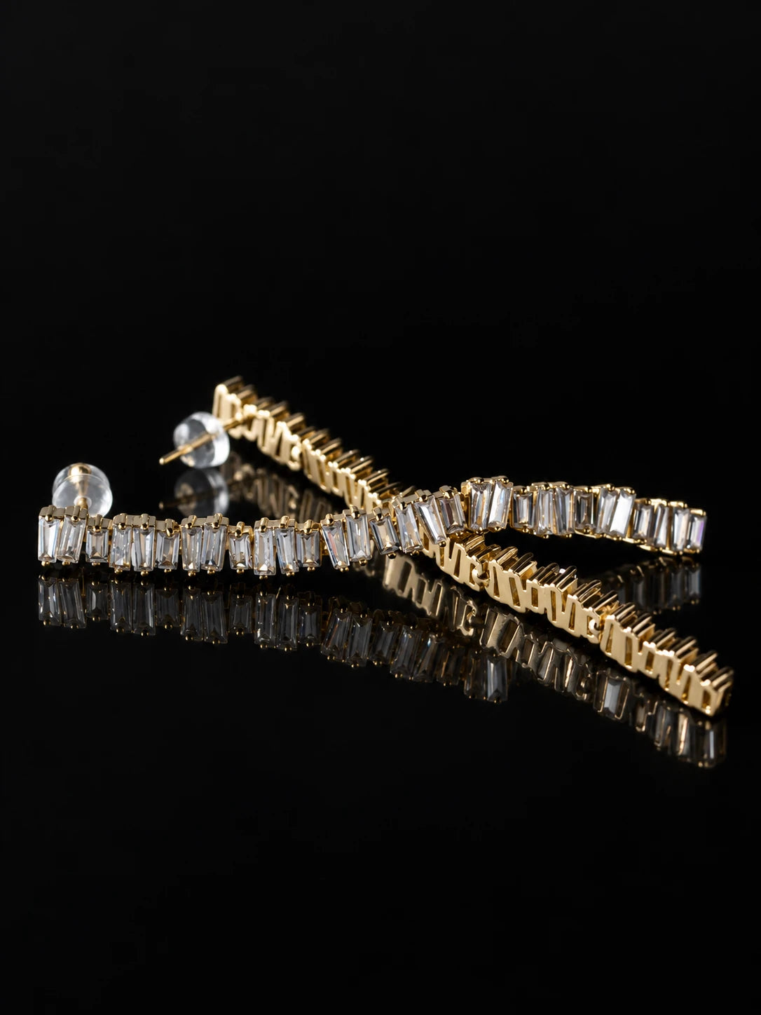Curved Step-Cut Zircon Stud Earrings
