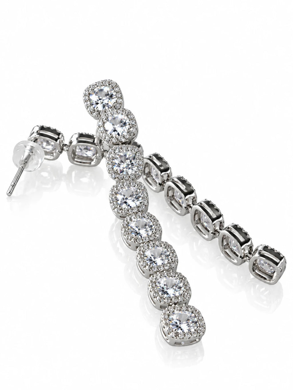 Cushion-Cut CZ Drop Earrings on a white background