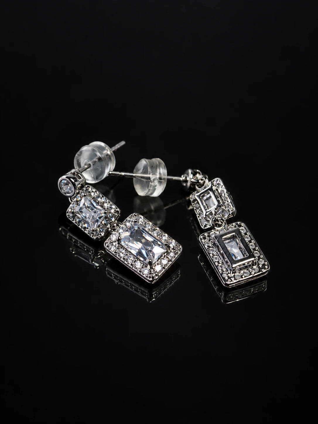 Double-Layer Square Drop Earrings