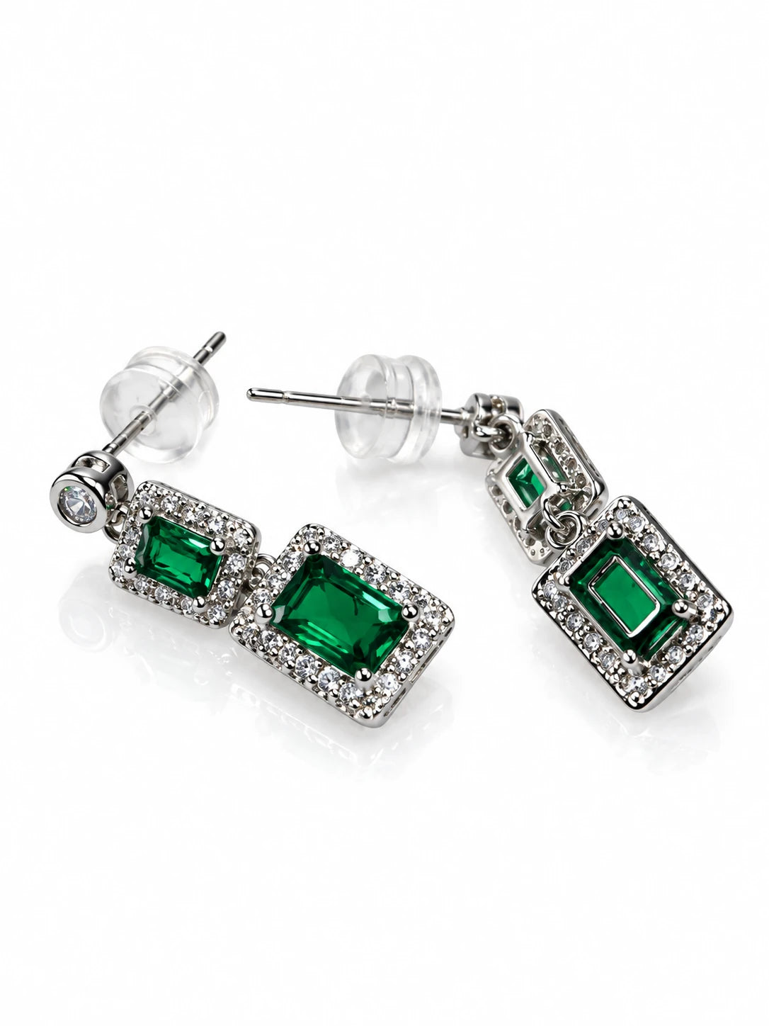 Double Emerald Square Drop Earrings
