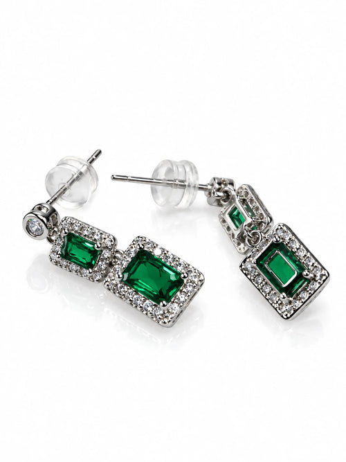 Double Emerald Square Drop Earrings