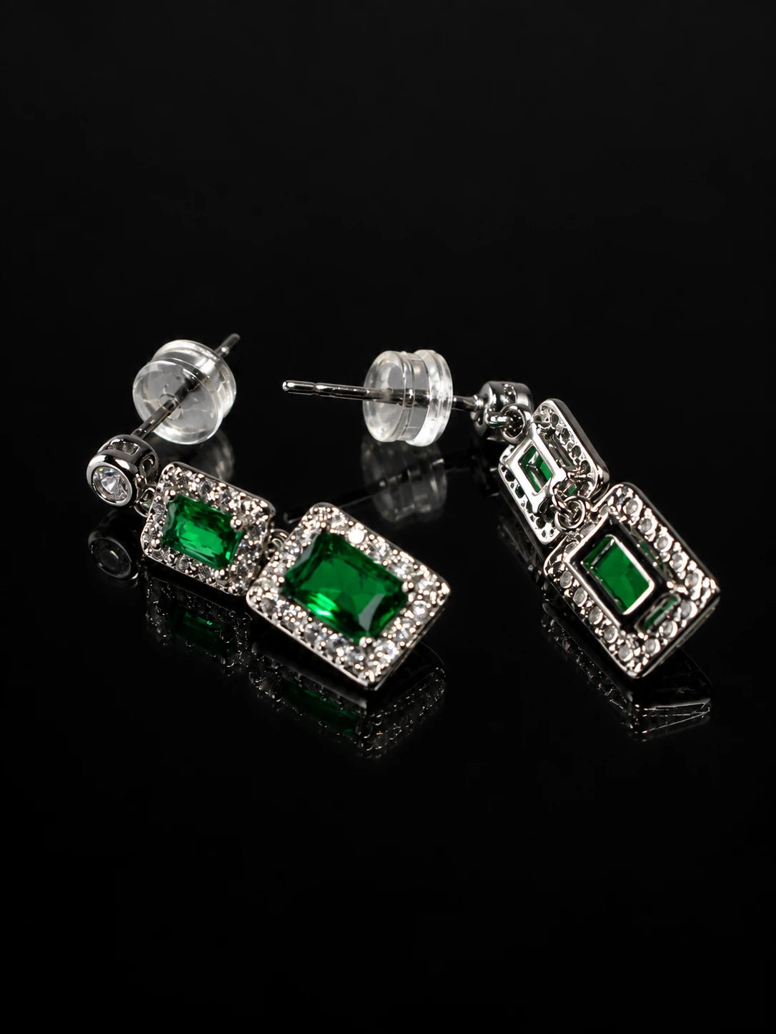 Double Emerald Square Drop Earrings