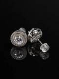 Layered CZ Halo Stud Earrings on a black background