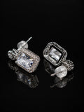 Vintage Silver Square CZ Drop Earrings on a black background