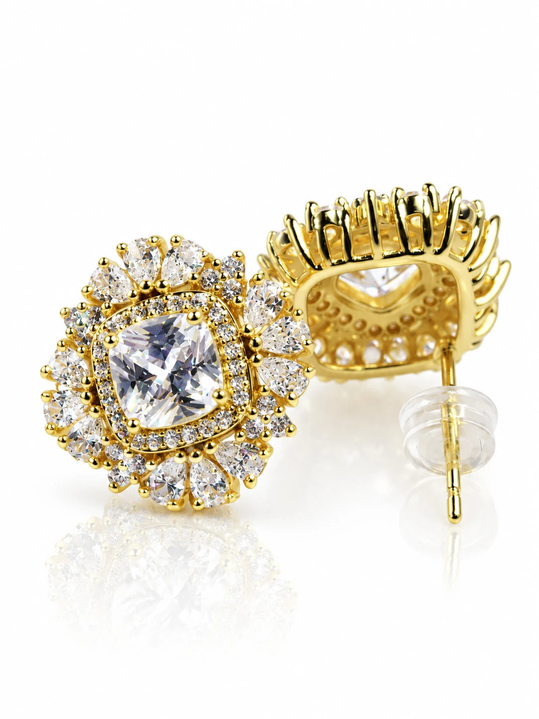 Golden Floral Star Stud Earrings