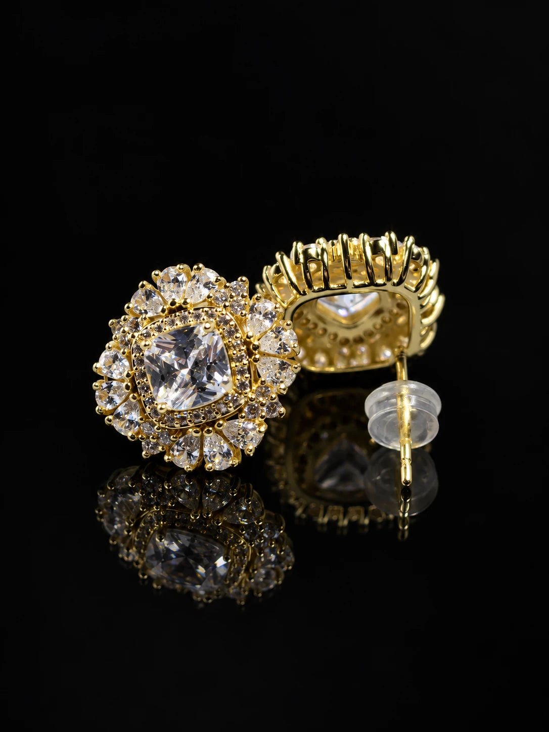 Golden Floral Star Stud Earrings