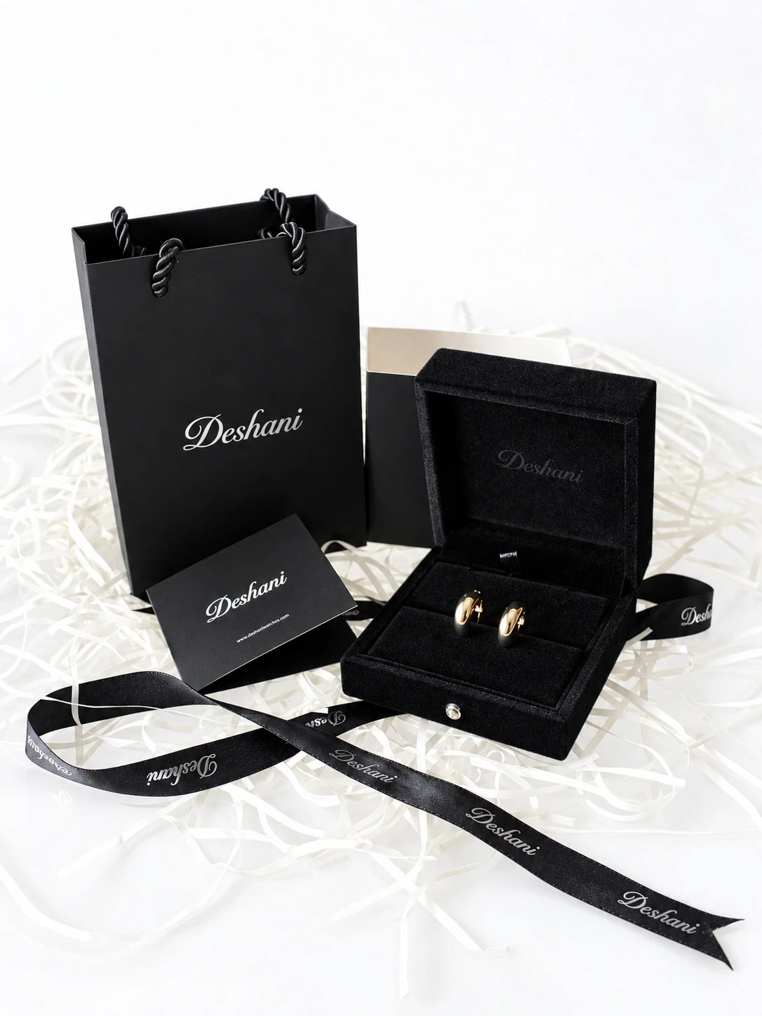 Gold Tone Half Hoop CZ Stud Earrings in Deshani gift-ready packaging