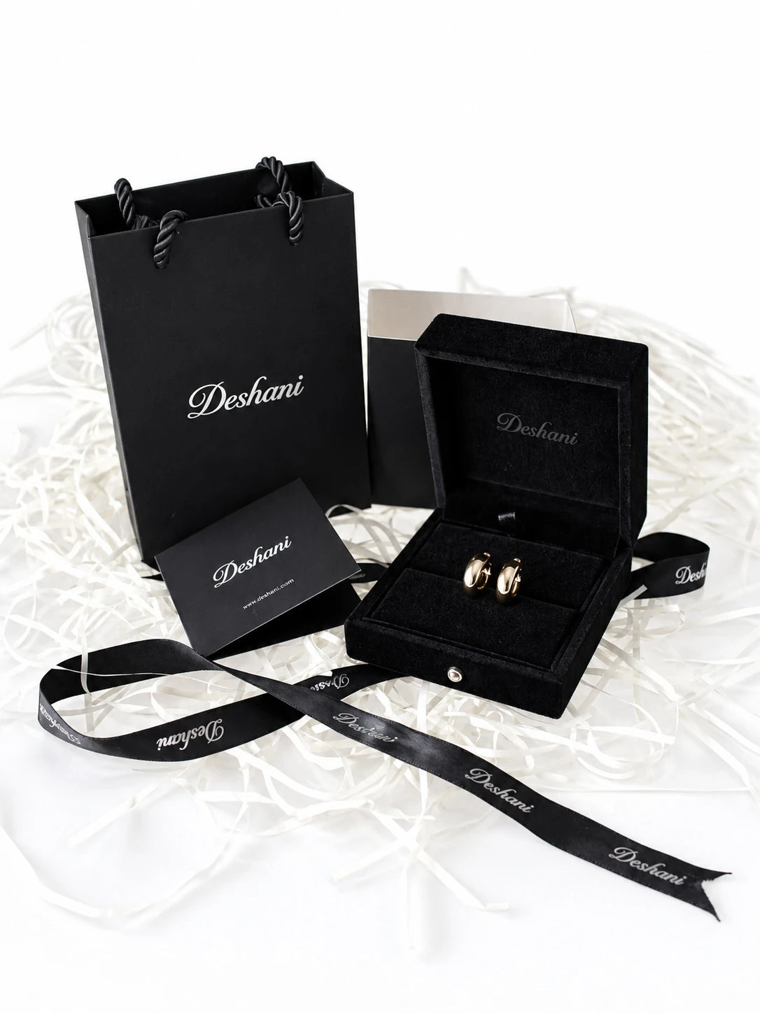 Silver Curve CZ Studs in Deshani gift-ready packaging