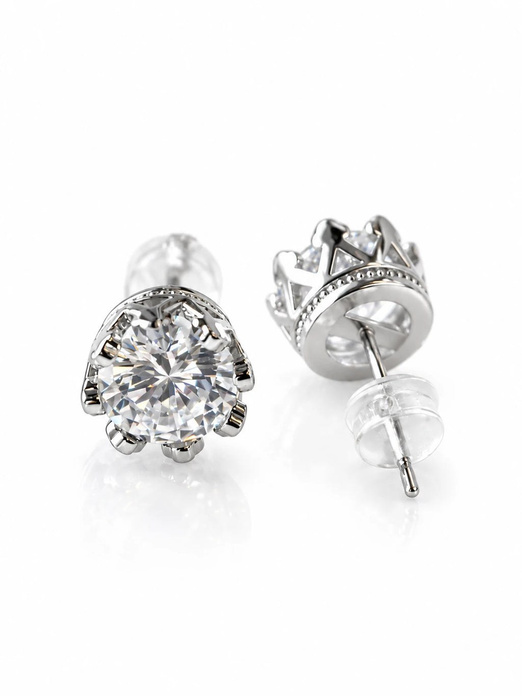Silver Crown CZ Studs on a white background