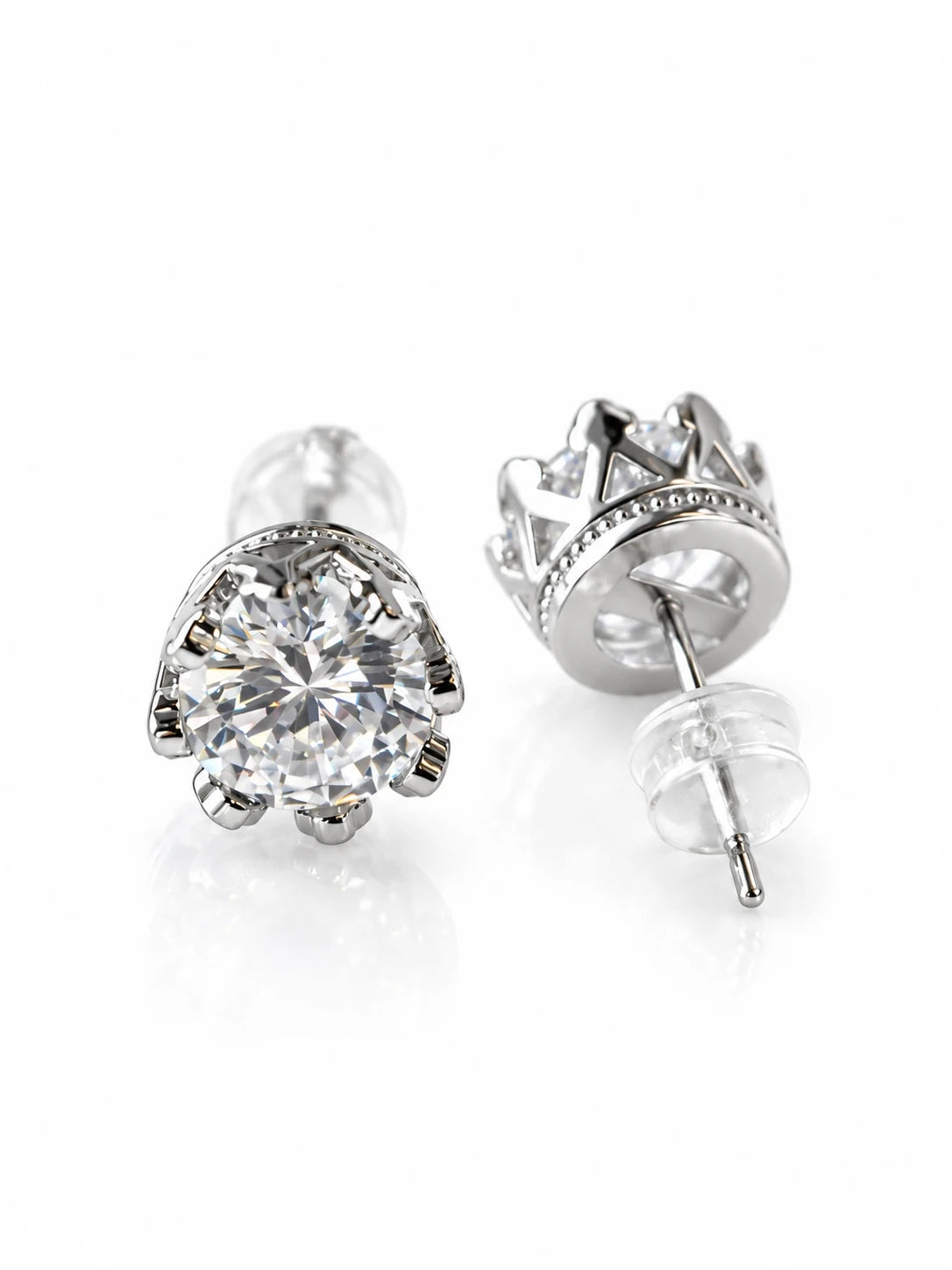 Silver Crown CZ Studs on a white background