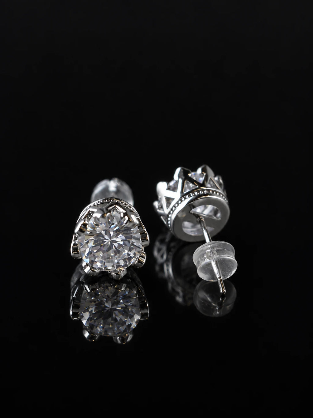 Silver Crown CZ Studs on a black background