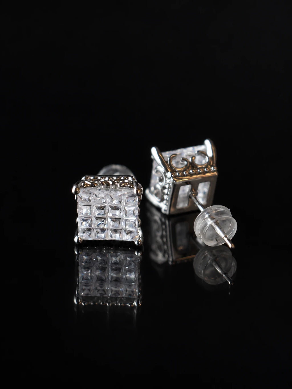 Silver Princess Cluster Studs on a black background