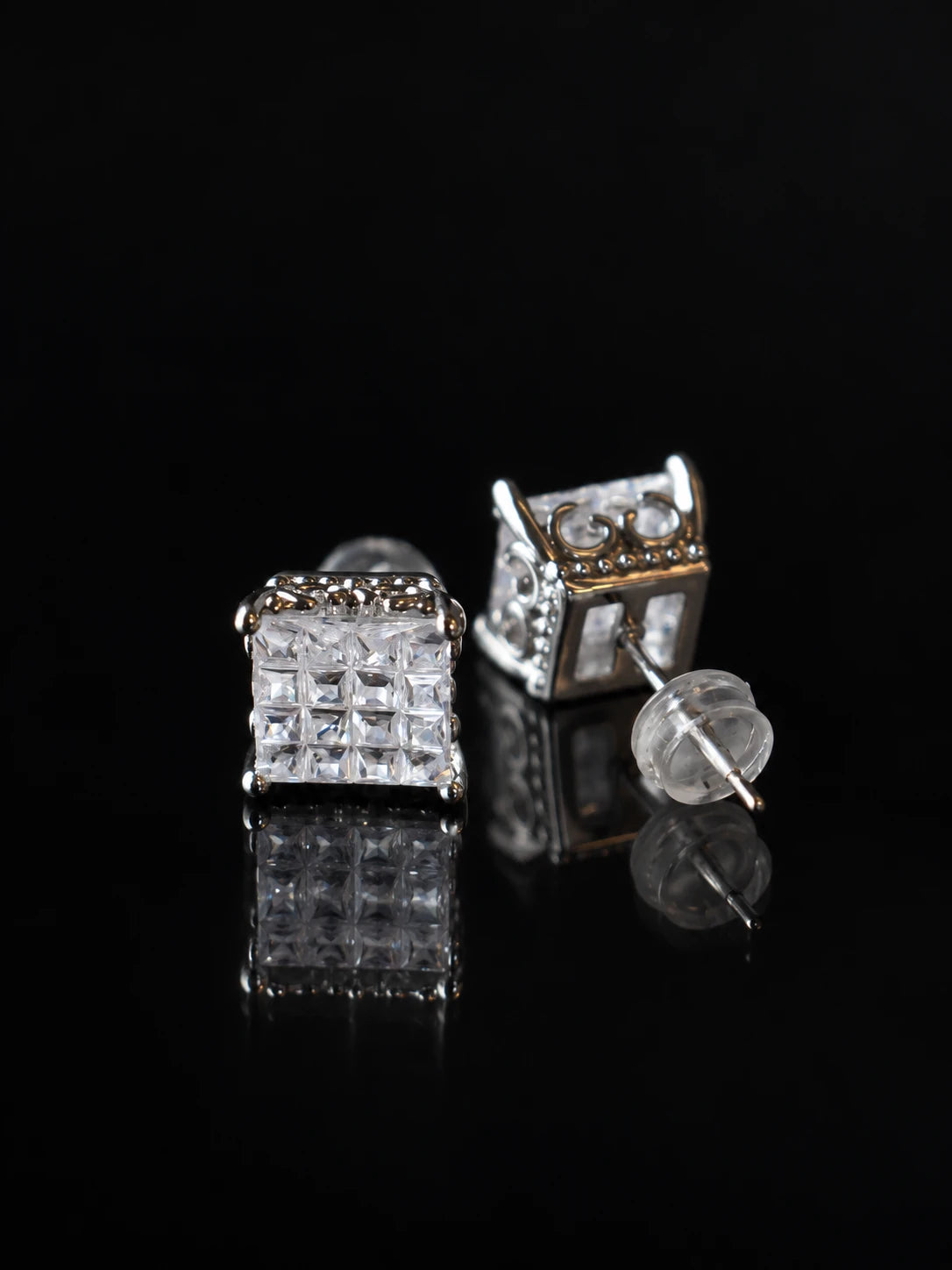 Silver Princess Cluster Studs on a black background