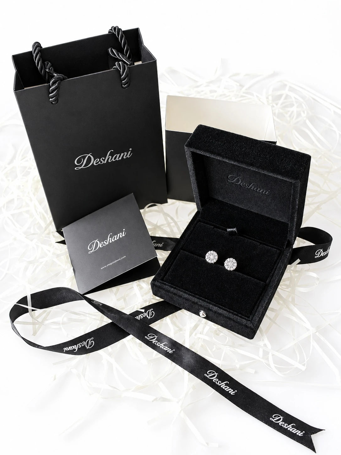 Silver Princess Cluster Studs in Deshani gift-ready packaging