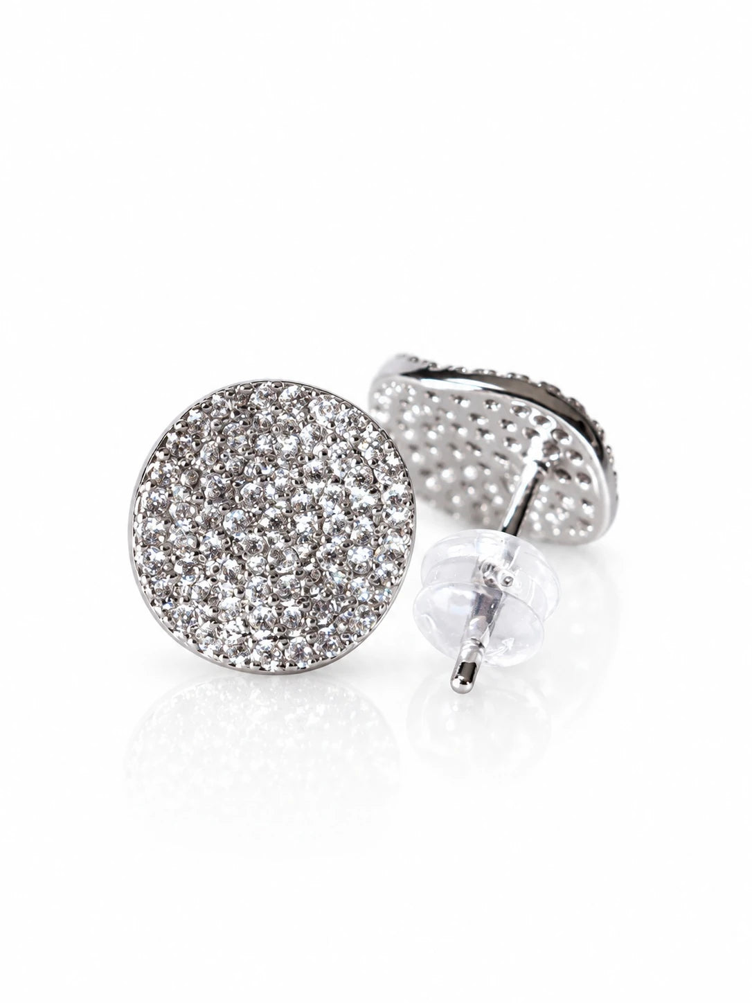 Silver Pavé Disc Studs on a white background