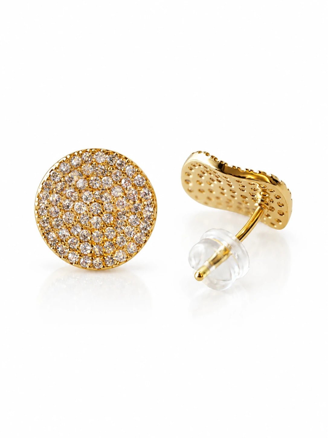 Gold Pavé Disc Studs on a white background