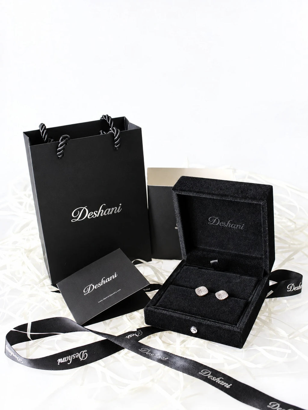 Gold Pavé Disc Studs in Deshani gift-ready packaging