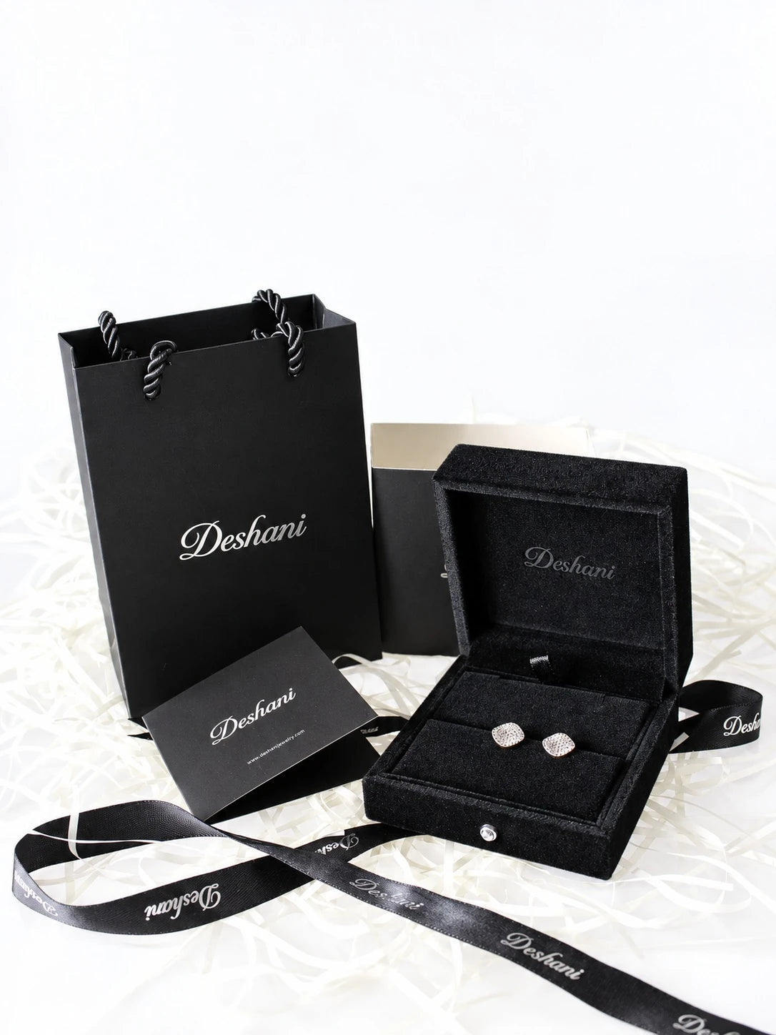 Gold Pavé Disc Studs in Deshani gift-ready packaging