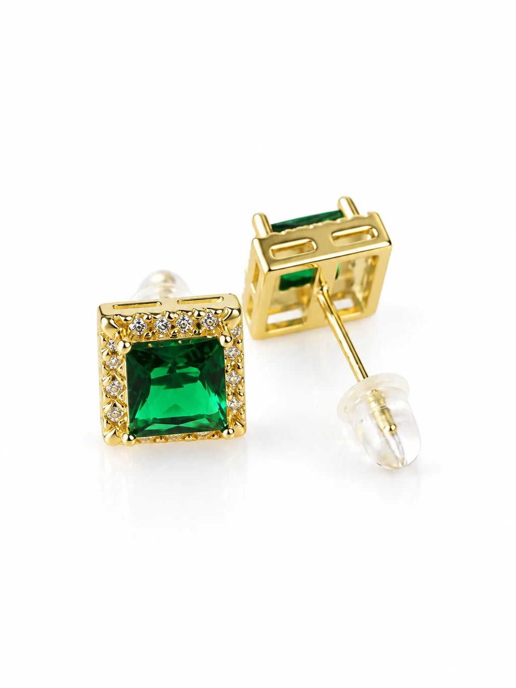 Gold Round CZ Halo Studs on a white background